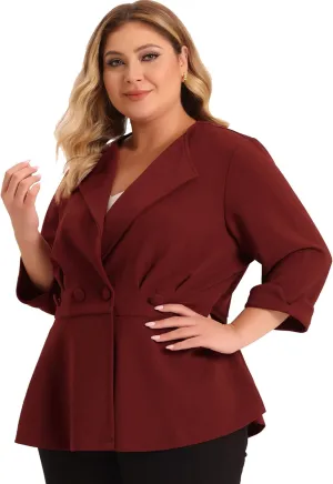 Agnes Orinda Women's Plus Size Casual Work Office Blazers Notched Lapel Button Peplum Blazer