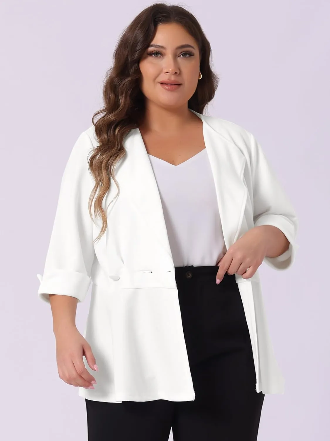 Agnes Orinda Women's Plus Size Casual Work Office Blazers Notched Lapel Button Peplum Blazer