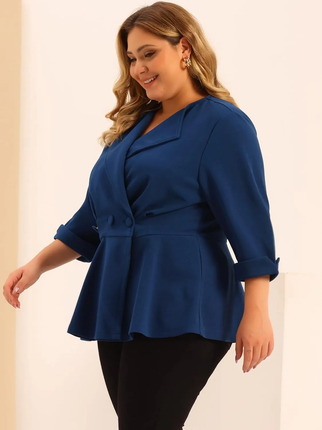 Agnes Orinda Women's Plus Size Casual Work Office Blazers Notched Lapel Button Peplum Blazer