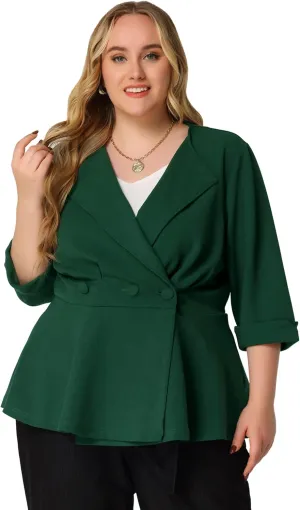 Agnes Orinda Women's Plus Size Casual Work Office Blazers Notched Lapel Button Peplum Blazer