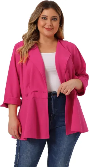 Agnes Orinda Women's Plus Size Casual Work Office Blazers Notched Lapel Button Peplum Blazer