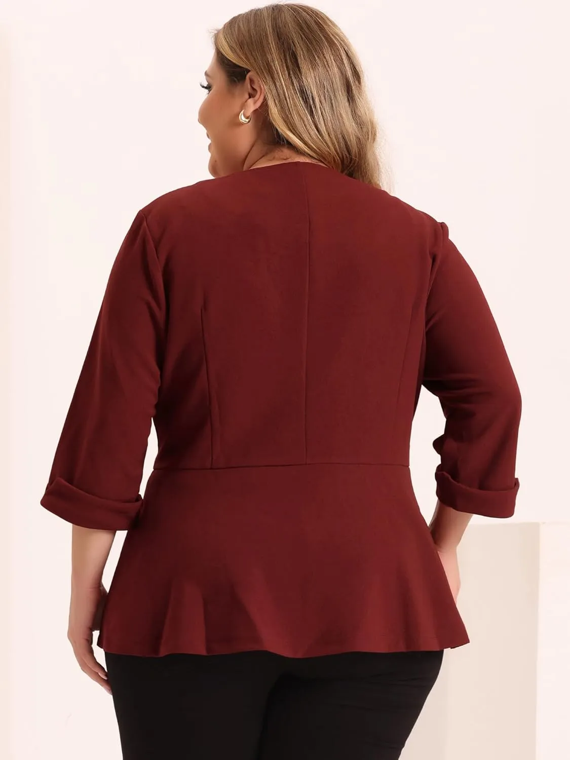Agnes Orinda Women's Plus Size Casual Work Office Blazers Notched Lapel Button Peplum Blazer