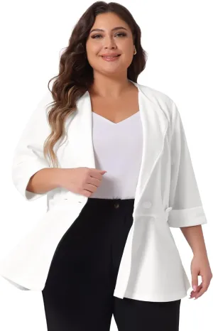 Agnes Orinda Women's Plus Size Casual Work Office Blazers Notched Lapel Button Peplum Blazer