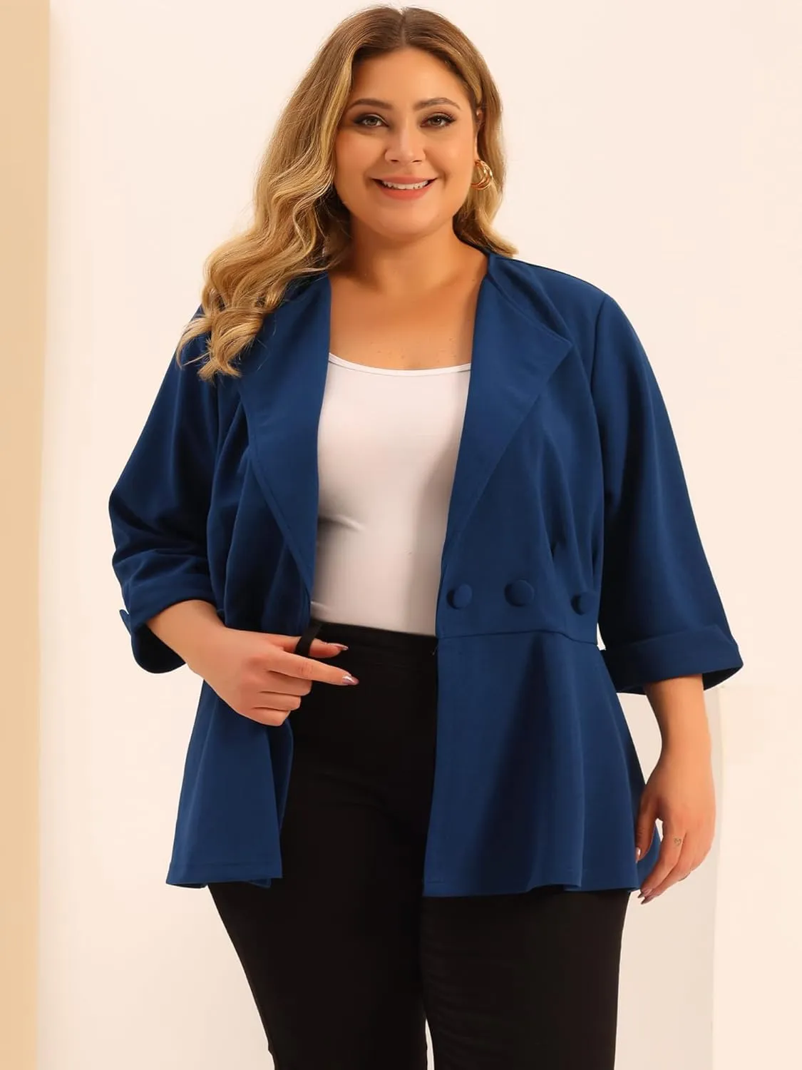 Agnes Orinda Women's Plus Size Casual Work Office Blazers Notched Lapel Button Peplum Blazer