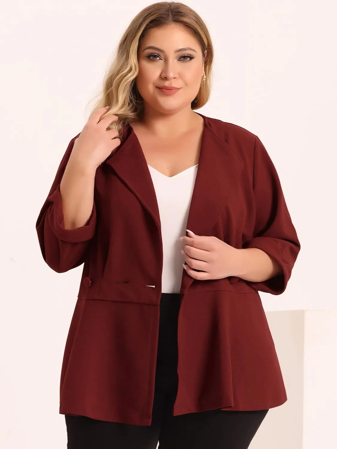 Agnes Orinda Women's Plus Size Casual Work Office Blazers Notched Lapel Button Peplum Blazer