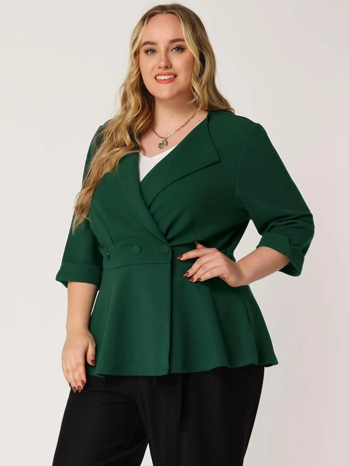 Agnes Orinda Women's Plus Size Casual Work Office Blazers Notched Lapel Button Peplum Blazer