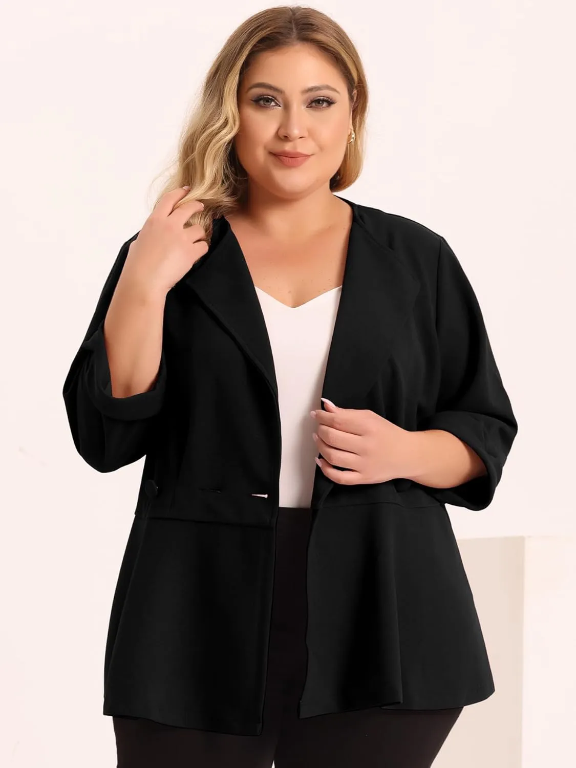 Agnes Orinda Women's Plus Size Casual Work Office Blazers Notched Lapel Button Peplum Blazer