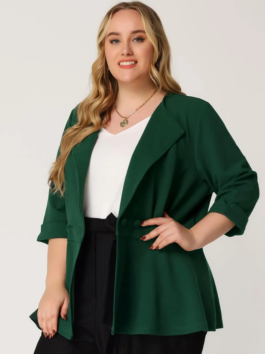 Agnes Orinda Women's Plus Size Casual Work Office Blazers Notched Lapel Button Peplum Blazer