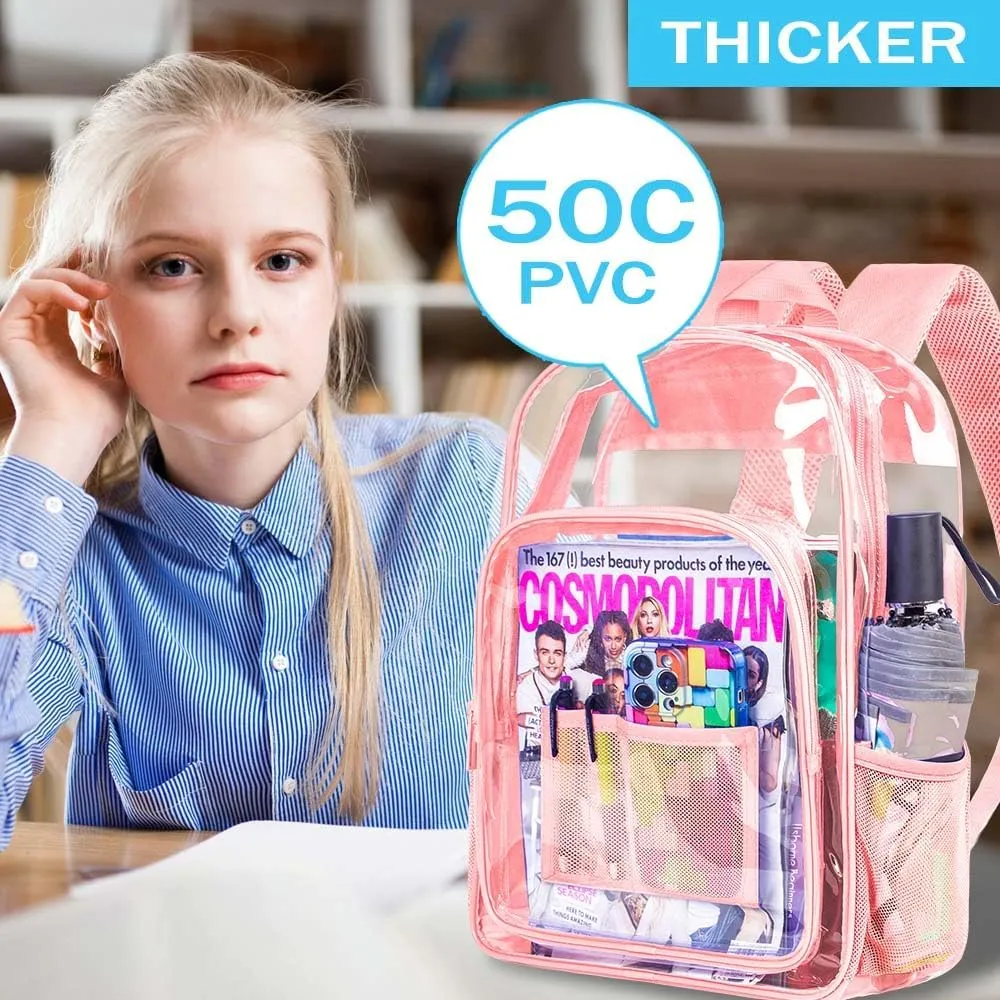 AGSDON Clear Backpack, Heavy Duty Transparent Bookbag, See Through PVC Backpacks for Women Men