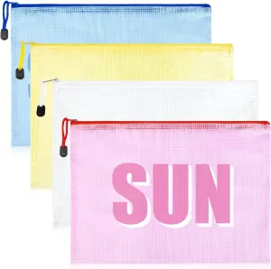 Aileam 4PCS Beach Makeup Bags SPF Cosmetic Bags for Women Girls Summer Varsity Zipper Pouch Clear Waterproof Beach Toiletry Organizer Trendy PVC Makeup Bag for Travel Sandproof Essential