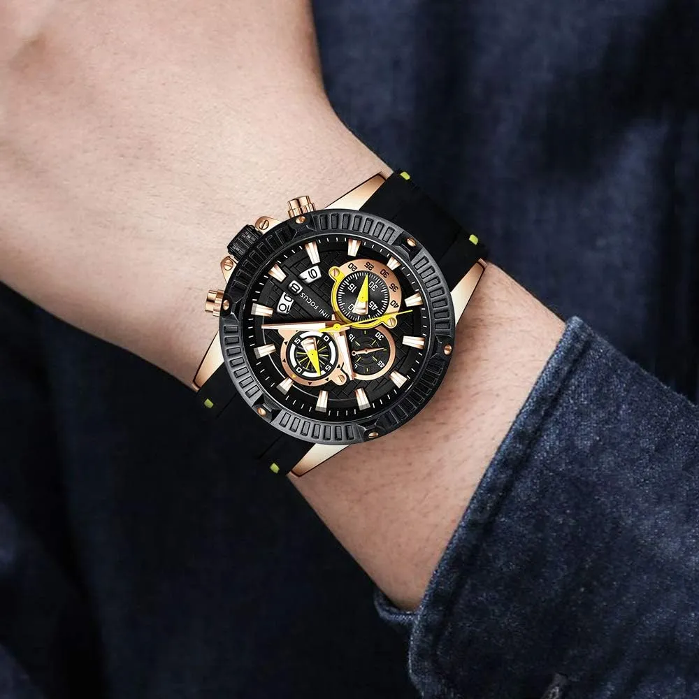 AIMES Mens Watches Fashion Casual Sport Chronograph Waterproof Military Watches Stylish Silicone Strap Business Work Wrist Watch