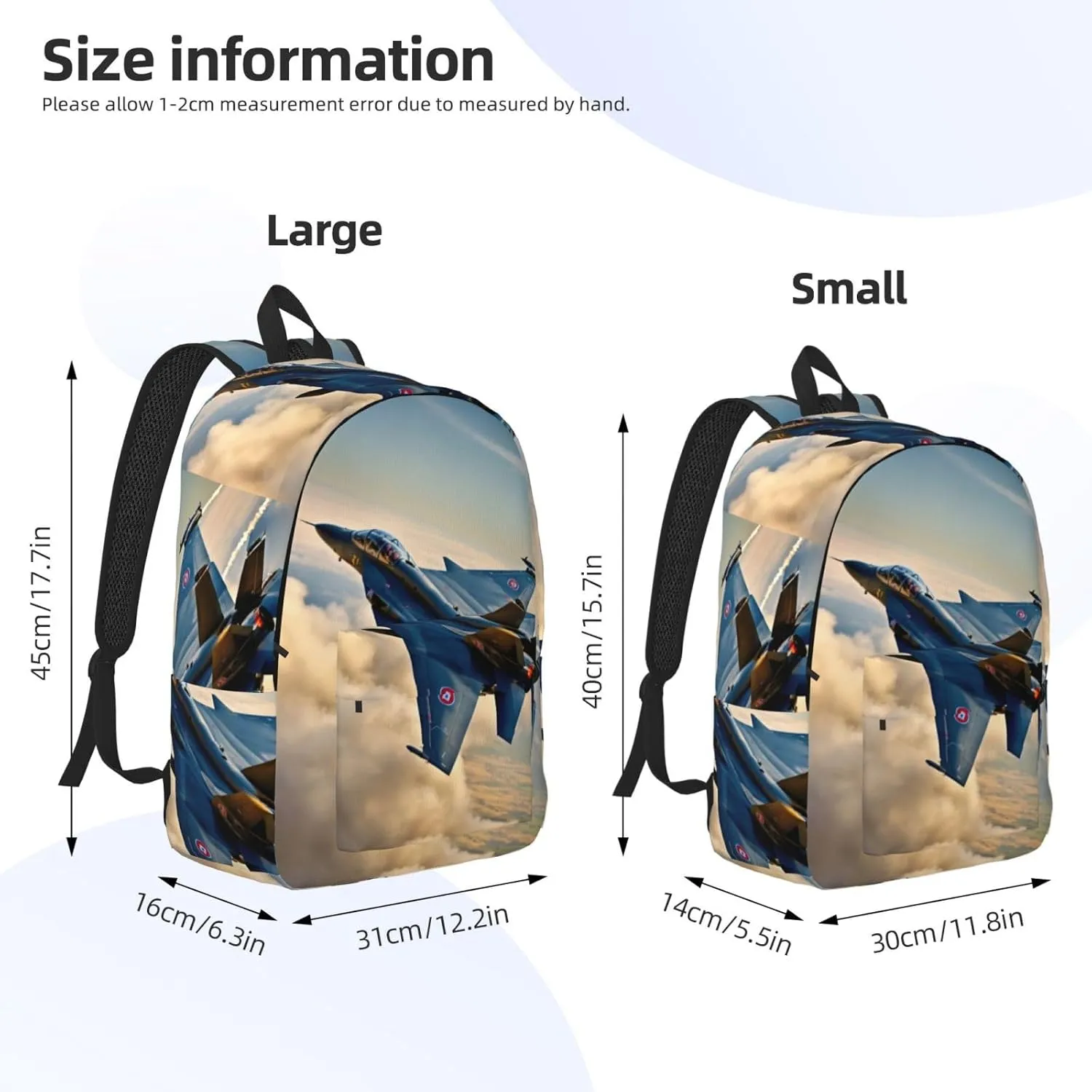 Aircraft Fighter Jets print Duffel Bag, Lightweight Duffel Bag, Casual Backpack, 17.7 x 6.3 x 12.2 inches