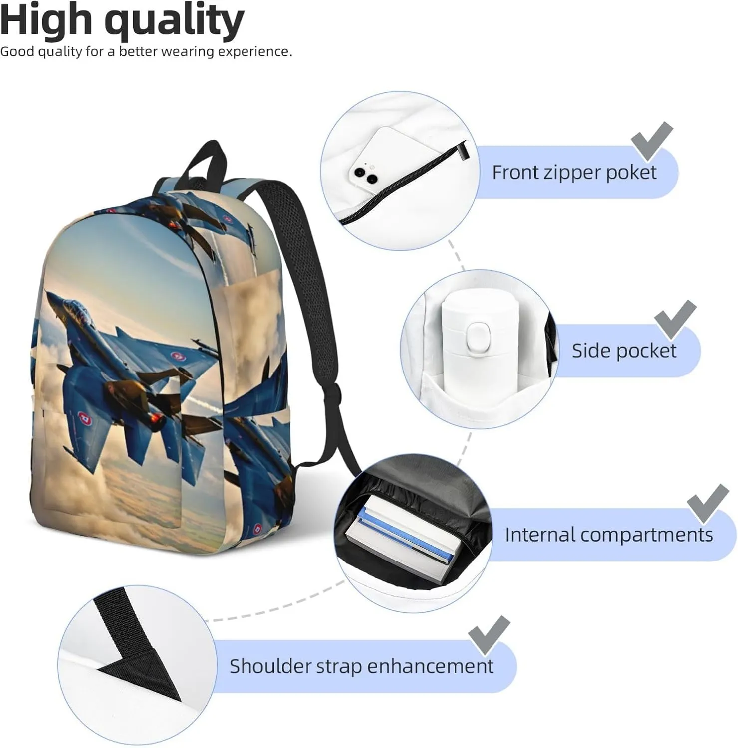 Aircraft Fighter Jets print Duffel Bag, Lightweight Duffel Bag, Casual Backpack, 17.7 x 6.3 x 12.2 inches