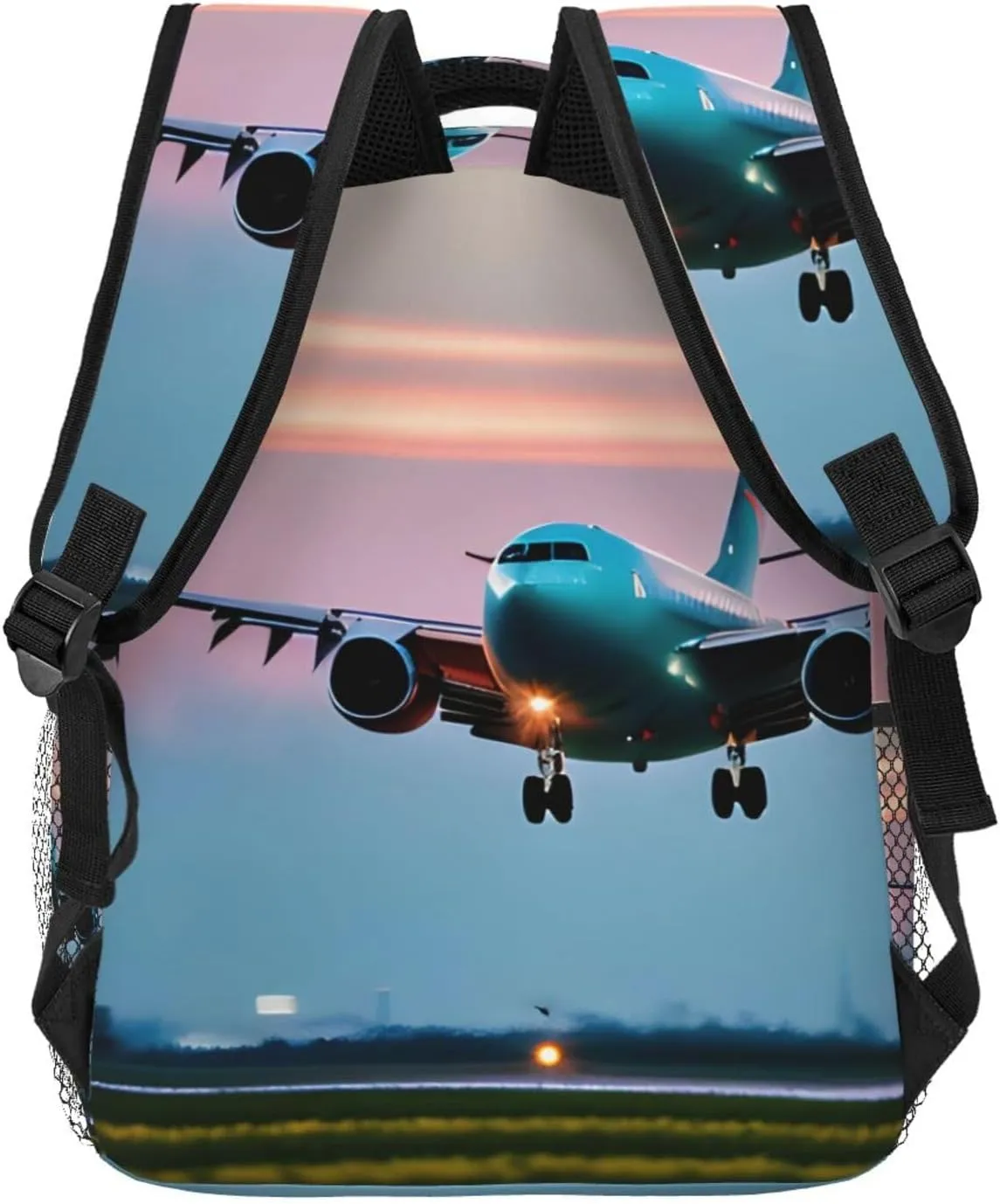 Airplane In The Evening Lights Print Laptop Backpack Stylish Bookbag College Daypack Travel Business Work Bag For Men Women