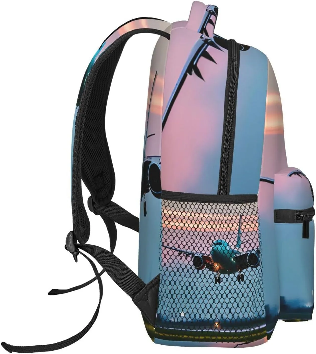Airplane In The Evening Lights Print Laptop Backpack Stylish Bookbag College Daypack Travel Business Work Bag For Men Women