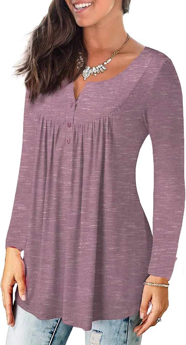 a.Jesdani Plus Size Tunic Tops Long Sleeve Casual Floral Printed Henley V Neck Shirts for Women