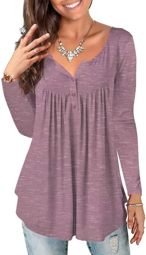 a.Jesdani Plus Size Tunic Tops Long Sleeve Casual Floral Printed Henley V Neck Shirts for Women