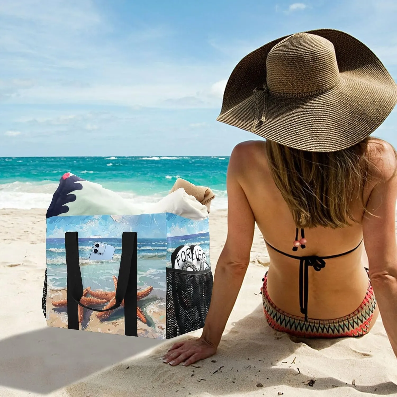 ALAZA Butterflies Stars and Dreamcatcher Waterproof Beach Tote Bags