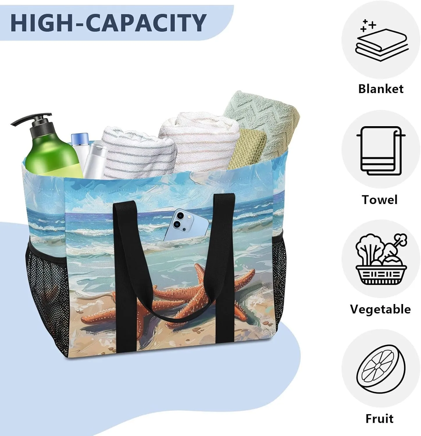 ALAZA Butterflies Stars and Dreamcatcher Waterproof Beach Tote Bags