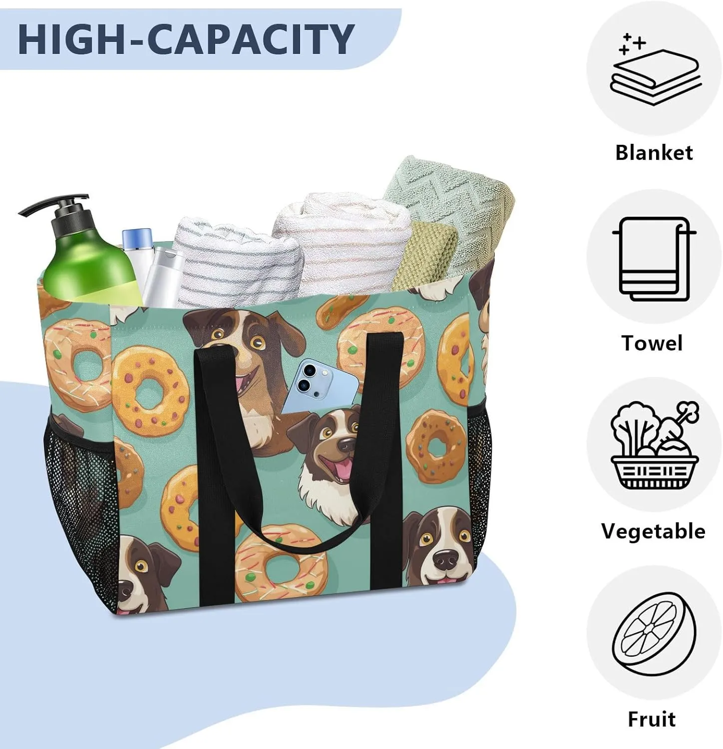 ALAZA Cute Funny Dogs Waterproof Beach Tote Bags
