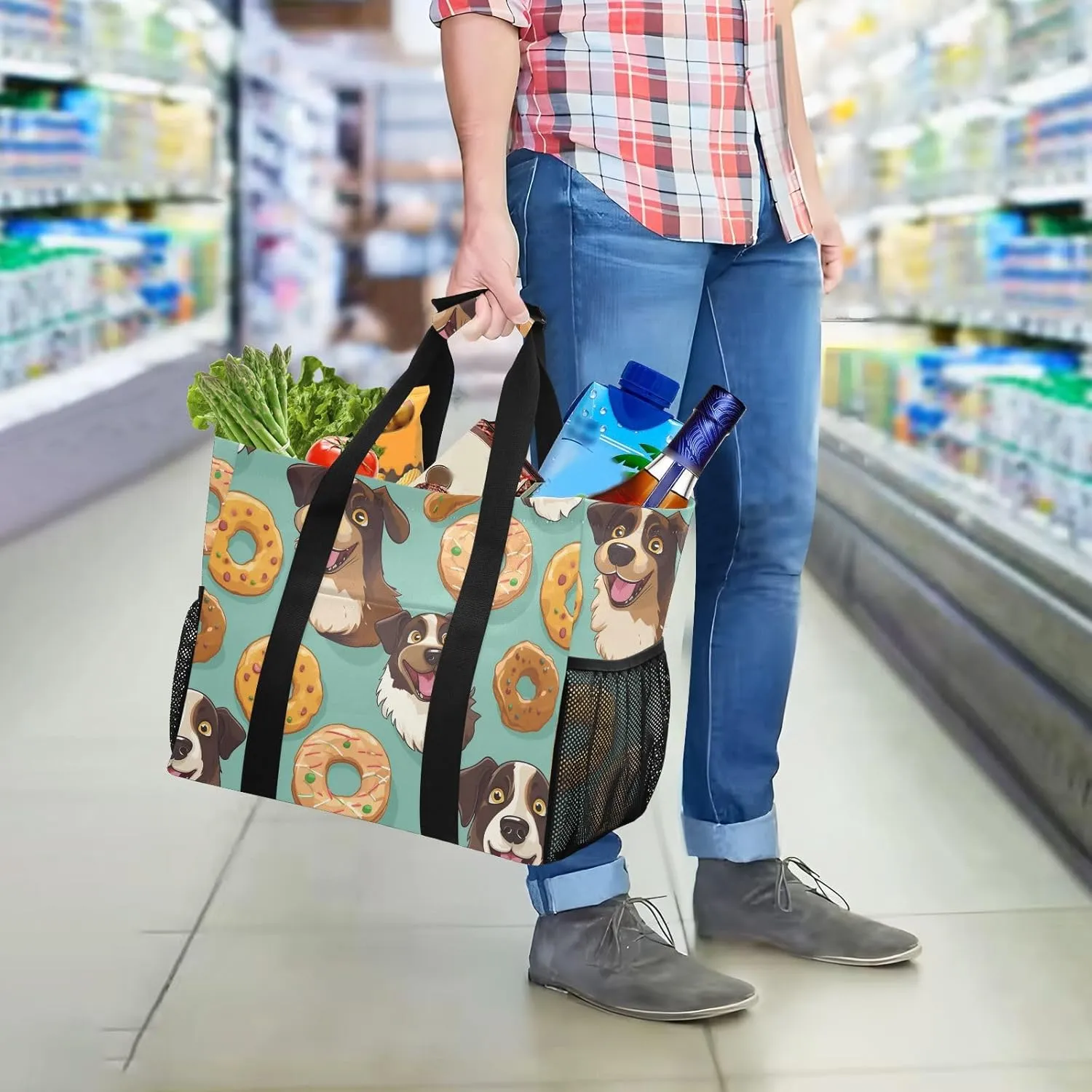 ALAZA Cute Funny Dogs Waterproof Beach Tote Bags