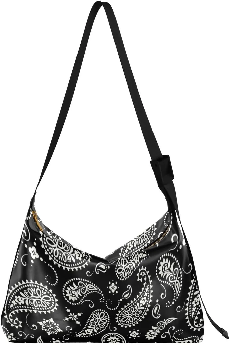 ALAZA Ornament Paisley Bandana Print Black Womens Tote Bag Leather Shoulder Bag For Women Men Large Hobo Cross Body Bags Handbag