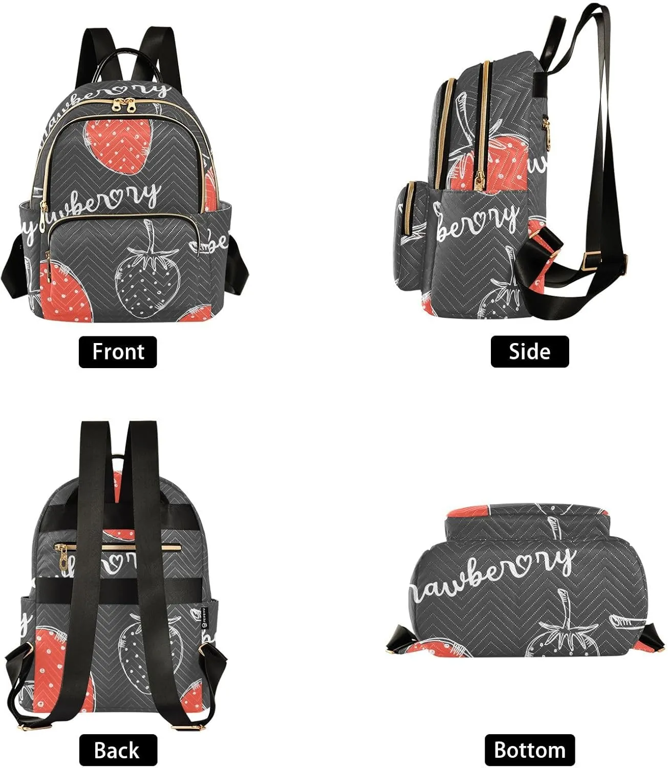 ALAZA Strawberry Black Women’s Backpack Purse Causal Daypack Work Travel College Business Trip Bag Shoulder Bag
