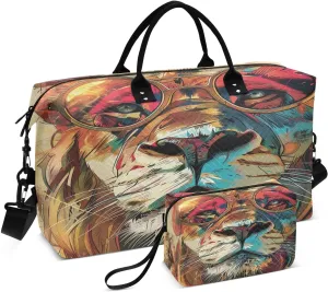 ALAZA Vintage Cool Lion Travel Duffel Bag Gym Bag Sports Tote Bag Weekender Overnight Travel Bag for Women Men Business Trip Workout