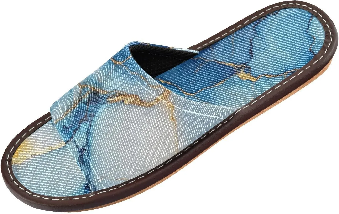 Alcohol Ink with A Gold Leaf Edge in Relief Beautiful Summer Non-Slip Open Toe Home Shoes Womens