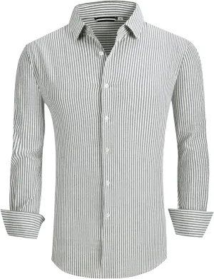 Alex Vando Mens Seersucker Dress Shirts Striped Business Casual Cotton Shirts for Men