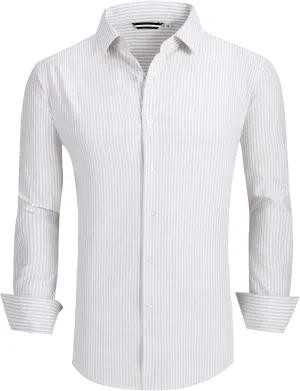 Alex Vando Mens Seersucker Dress Shirts Striped Business Casual Cotton Shirts for Men