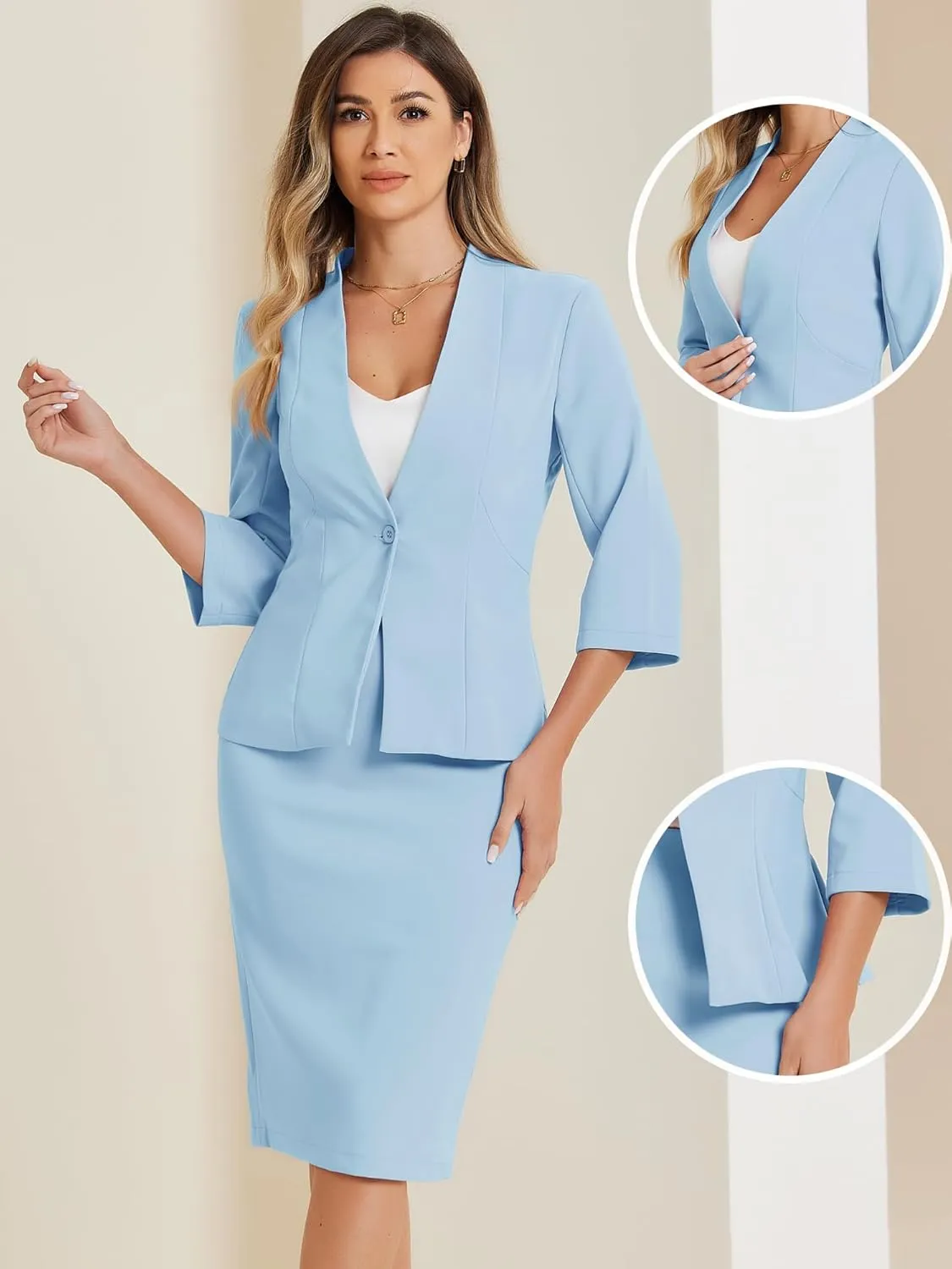 Allegra K Business Skirt Suit Set for Women's 2 Piece Office Work Outfit Collarless Blazer Pencil Skirt