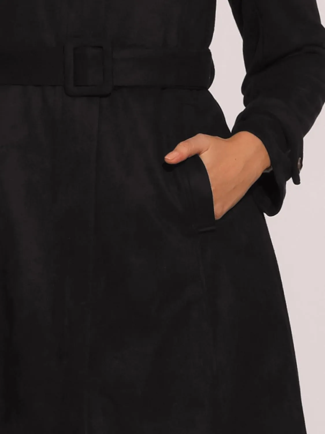 Allegra K Faux Suede Coat for Women's Belted Long Zipper Jacket