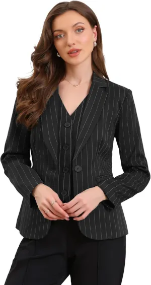 Allegra K Striped Blazer for Women's Notched Lapel One Button Long Sleeve Work Office Suit Jackets