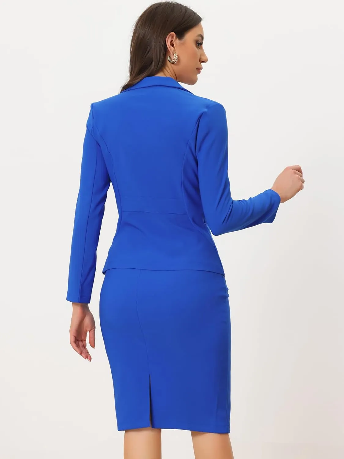 Allegra K Women's 2 Piece Suit Skirt Set Business Casual Long Sleeve Blazer and Pencil Skirt