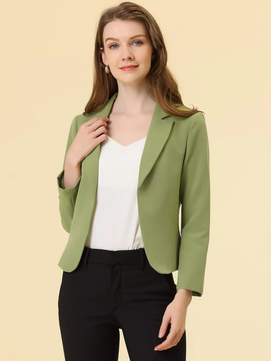 Allegra K Women's Open Front Office Work Business Casual Lightweight Summer Crop Suit Blazer