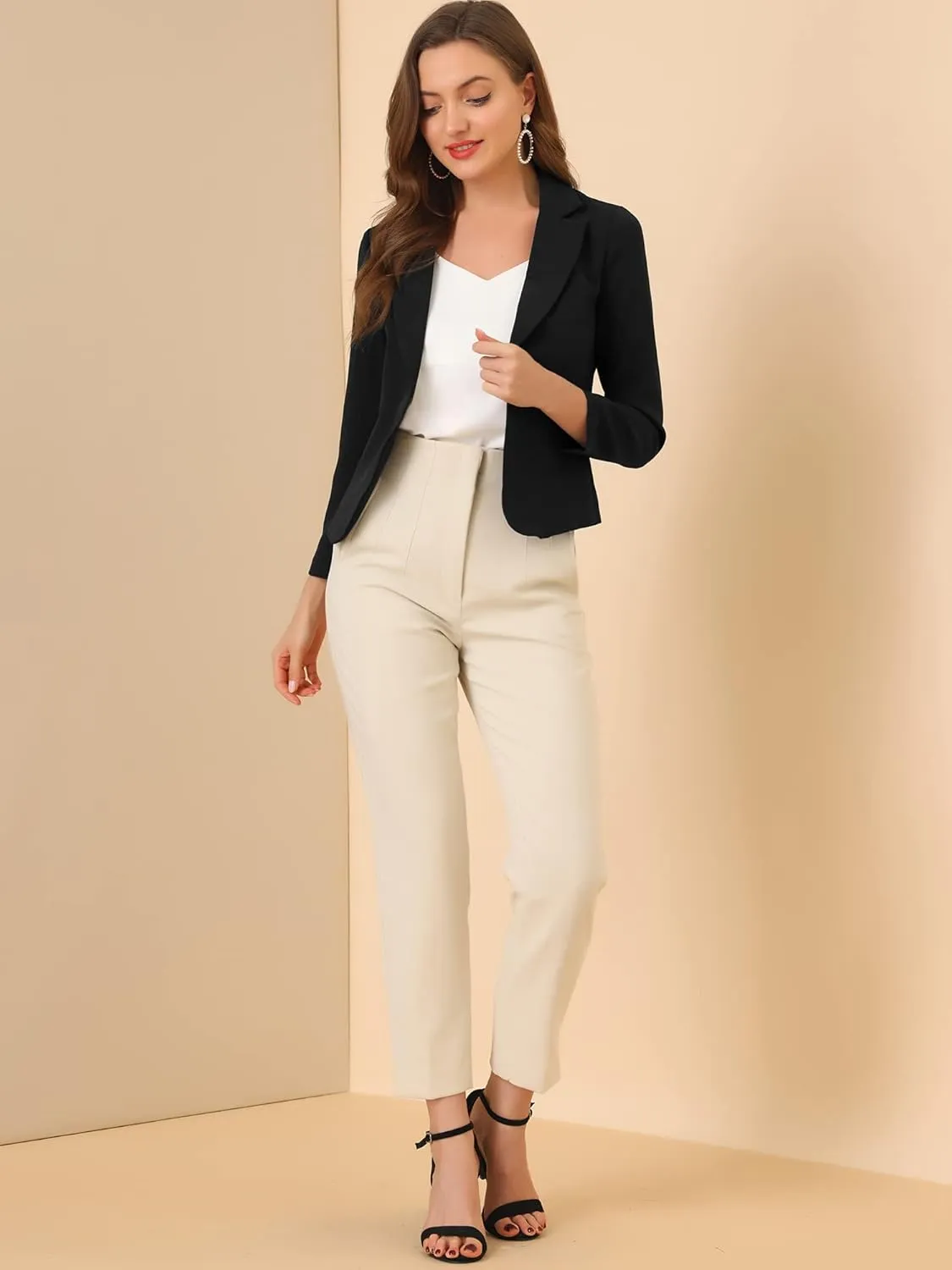 Allegra K Women's Open Front Office Work Business Casual Lightweight Summer Crop Suit Blazer