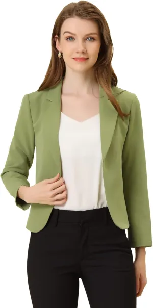 Allegra K Women's Open Front Office Work Business Casual Lightweight Summer Crop Suit Blazer