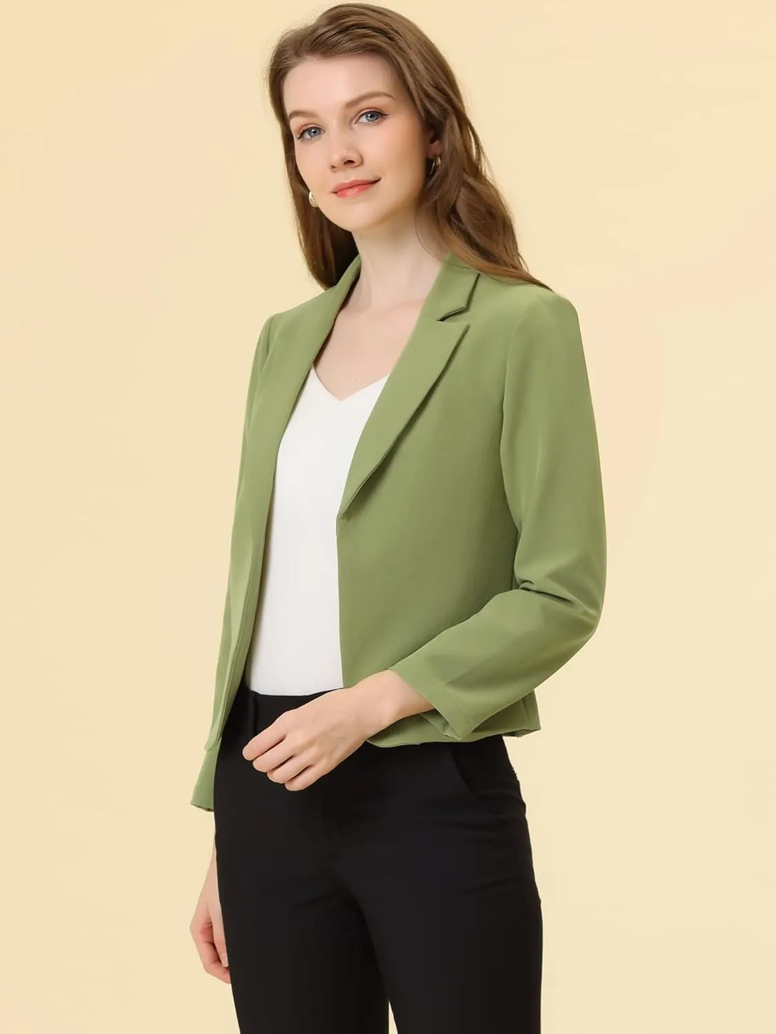 Allegra K Women's Open Front Office Work Business Casual Lightweight Summer Crop Suit Blazer