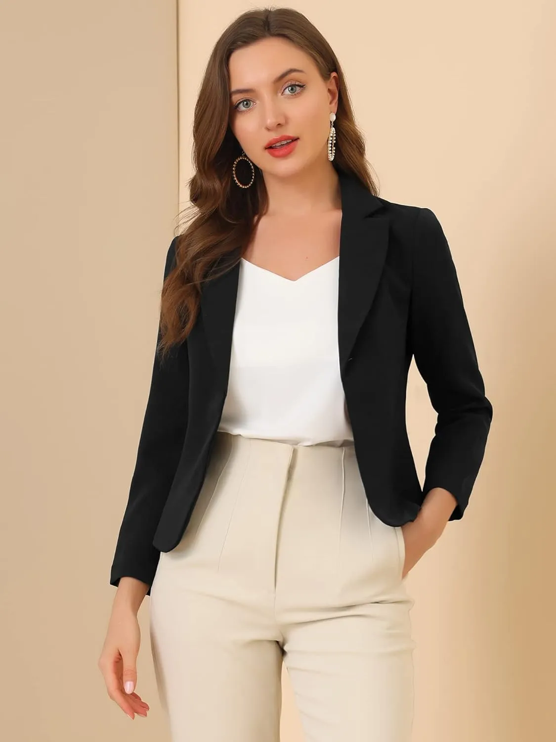 Allegra K Women's Open Front Office Work Business Casual Lightweight Summer Crop Suit Blazer