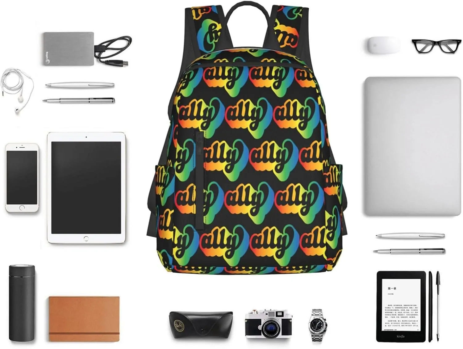 Ally LGBT Rainbow Gay Pride Travel Laptop Backpack Casual Backpacks Double Shoulder Daypack Notebook Rucksack Work Bags Sports Bag for Hiking Camping Beach