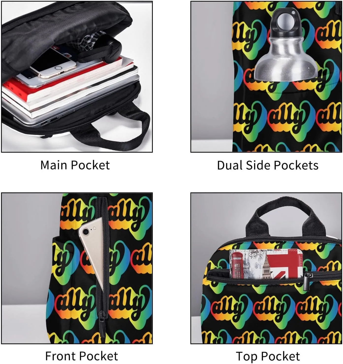Ally LGBT Rainbow Gay Pride Travel Laptop Backpack Casual Backpacks Double Shoulder Daypack Notebook Rucksack Work Bags Sports Bag for Hiking Camping Beach