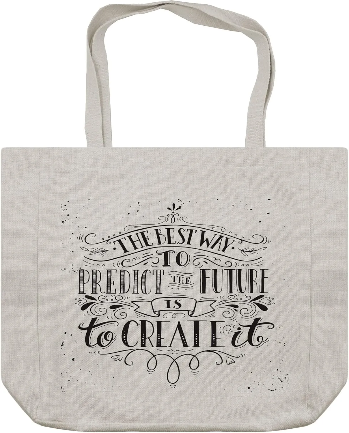 Ambesonne Inspirational Shopping Bag, Calligraphy Font of the Best Way to Predict Future is to Create It Words, Eco-Friendly Reusable Bag for Groceries Beach and More, 15.5" X 14.5", Cream