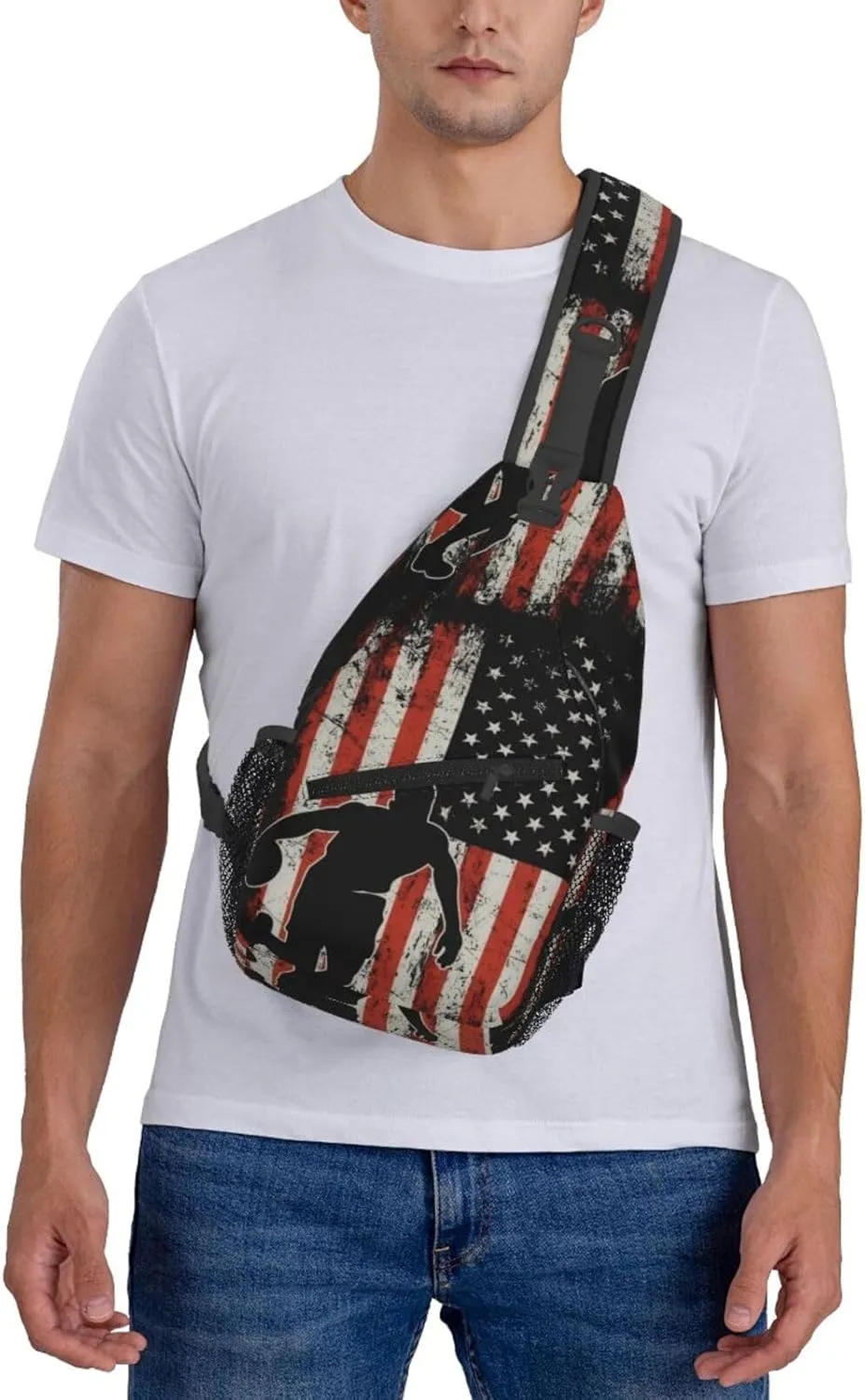 American Flag Basketball Crossbody Bag Adjustable Sling Bag Casual Chest Bags Travel Shoulder Backpack