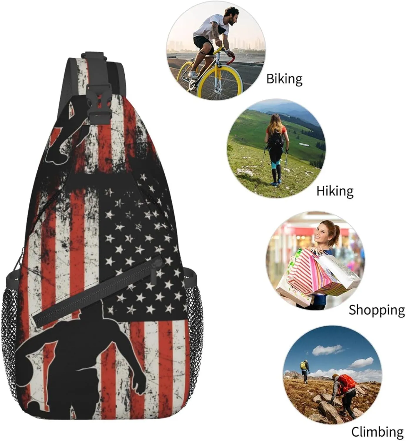 American Flag Basketball Crossbody Bag Adjustable Sling Bag Casual Chest Bags Travel Shoulder Backpack