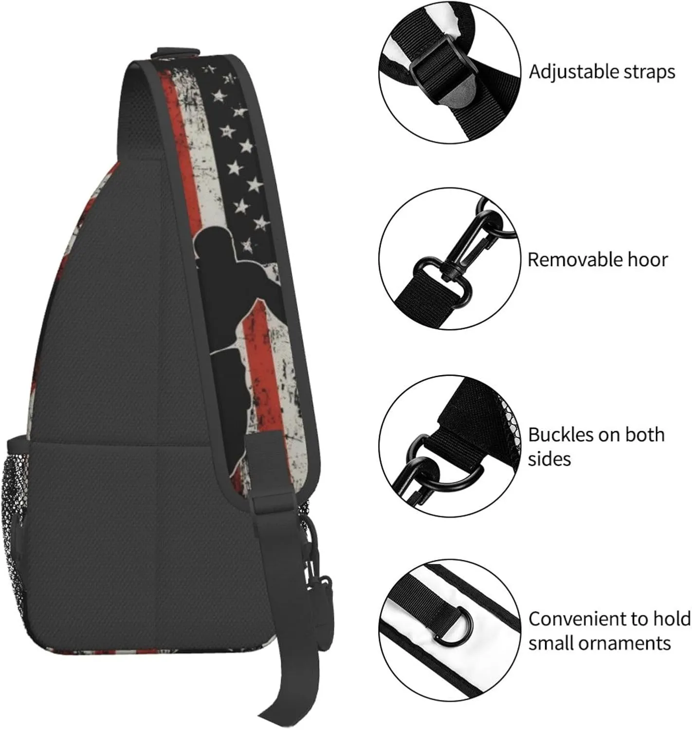 American Flag Basketball Crossbody Bag Adjustable Sling Bag Casual Chest Bags Travel Shoulder Backpack