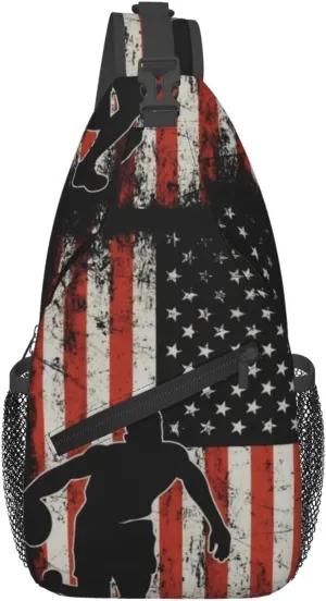 American Flag Basketball Crossbody Bag Adjustable Sling Bag Casual Chest Bags Travel Shoulder Backpack