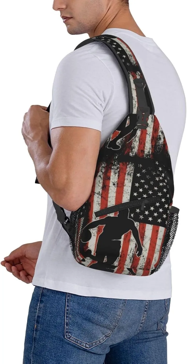 American Flag Basketball Crossbody Bag Adjustable Sling Bag Casual Chest Bags Travel Shoulder Backpack