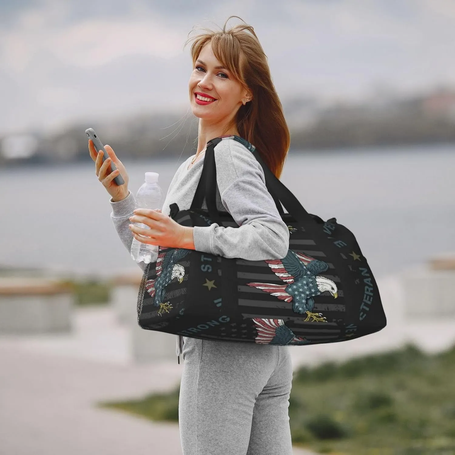 American Flag Eagle Travel Duffel Bag Large Foldable Waterproof Overnight Bag For Beach Swim Bags Pool Sports Gym