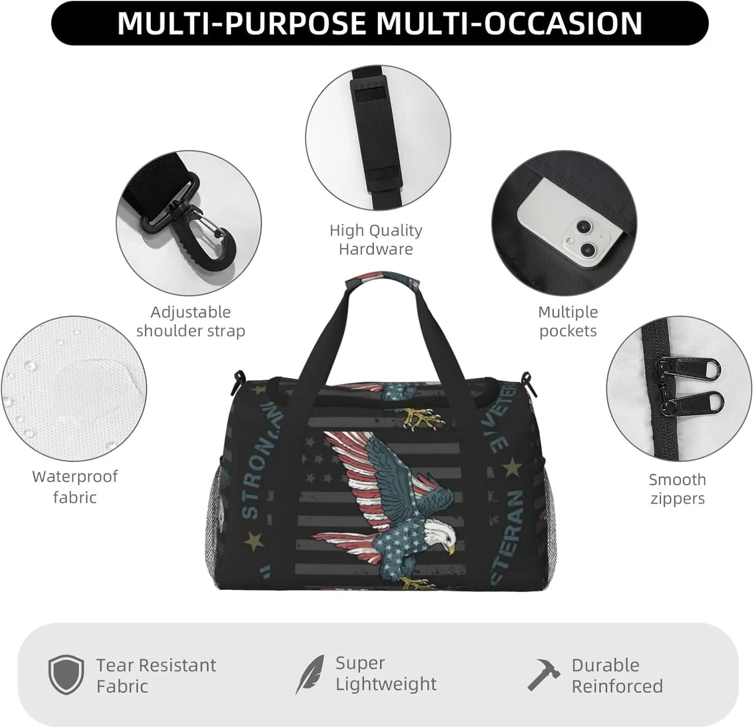 American Flag Eagle Travel Duffel Bag Large Foldable Waterproof Overnight Bag For Beach Swim Bags Pool Sports Gym